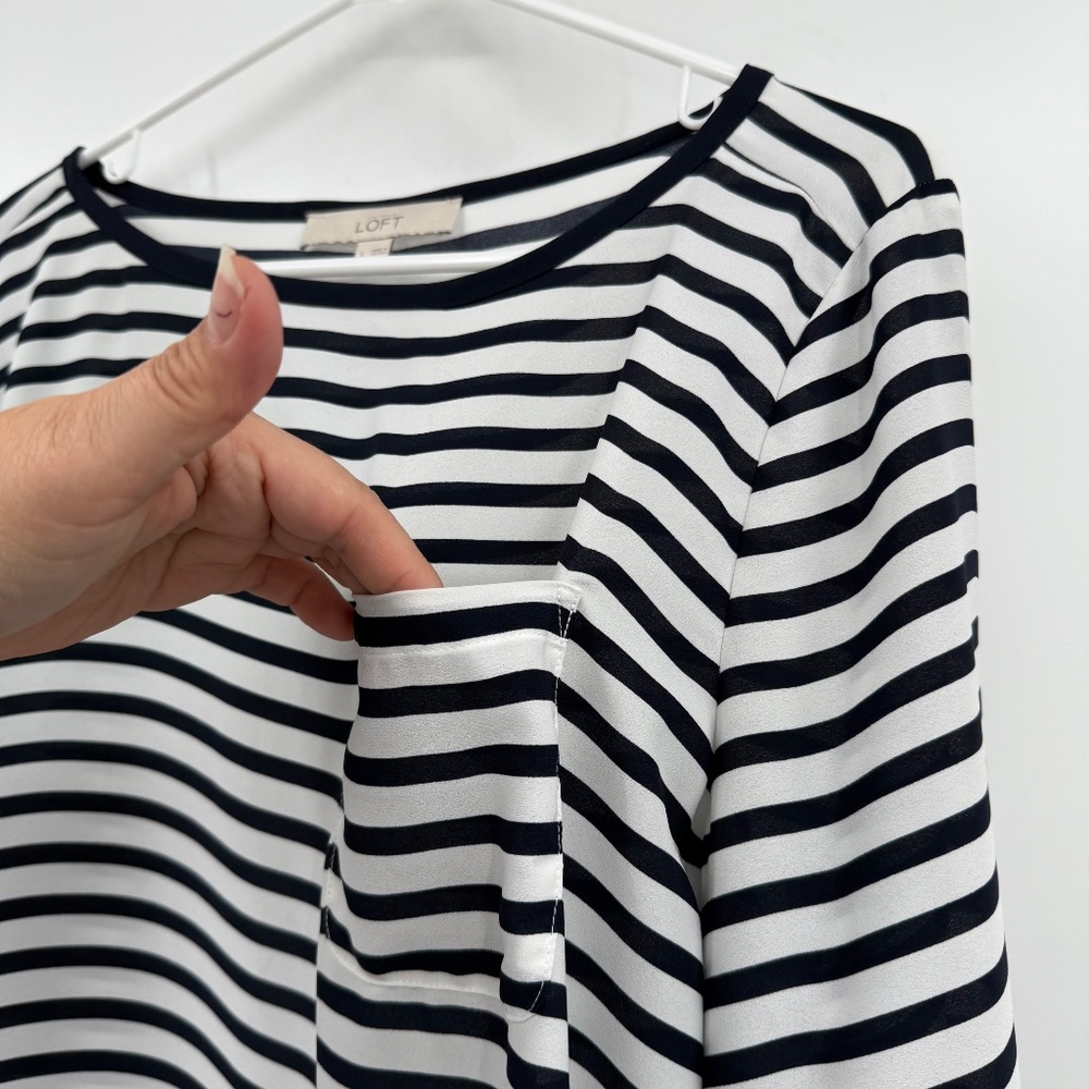 Loft Top Women Large Blue Striped Long Sleeve Sheer Nautical Coastal Lightweight - Picture 5 of 12